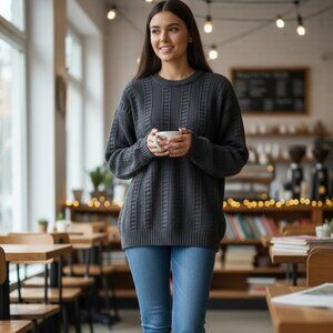 Blarney Woollen Mills Irish Aran Fisherman Sweater M Gray Merino Wool Grandpa Co